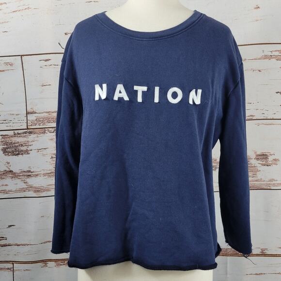 Nation LTD Sweatshirt Cropped Spell Out Raw hem Small blue - Picture 1 of 9